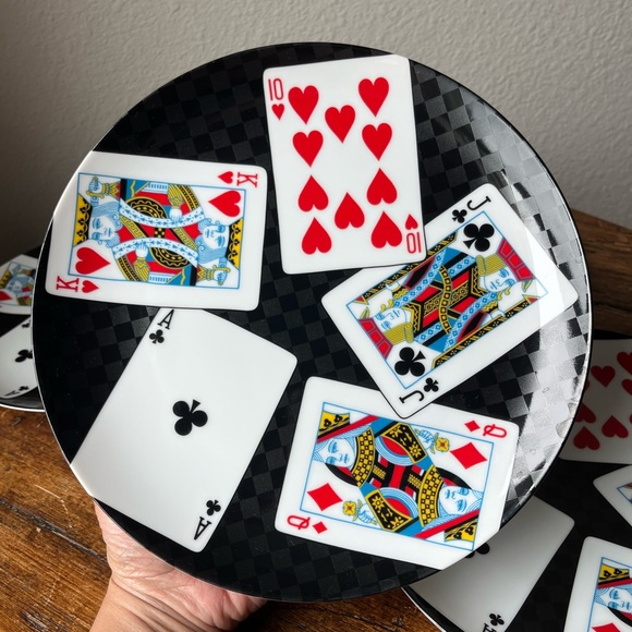 Fitz and Floyd “House of Cards” pattern Fine Porcelain Luncheon Plates Set of 4 - Picture 7 of 10